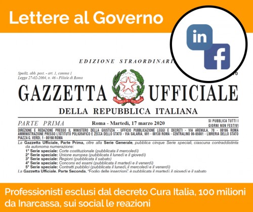 Professionisti esclusi dal decreto Cura Italia, Inarcassa mette 100 milioni, sui social le reazioni