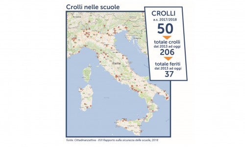 Scuole italiane, la radiografia di Cittadinanzattiva: 50 crolli nell’ultimo anno